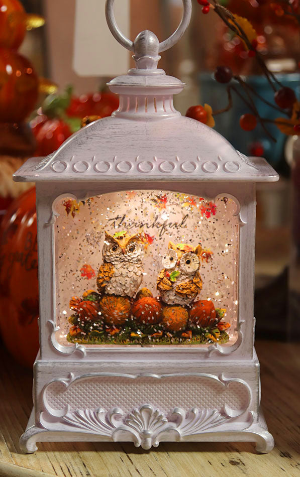 Squirrels and Acorns Lighted Fall Water Lantern with Swirling Glitter - Gerson